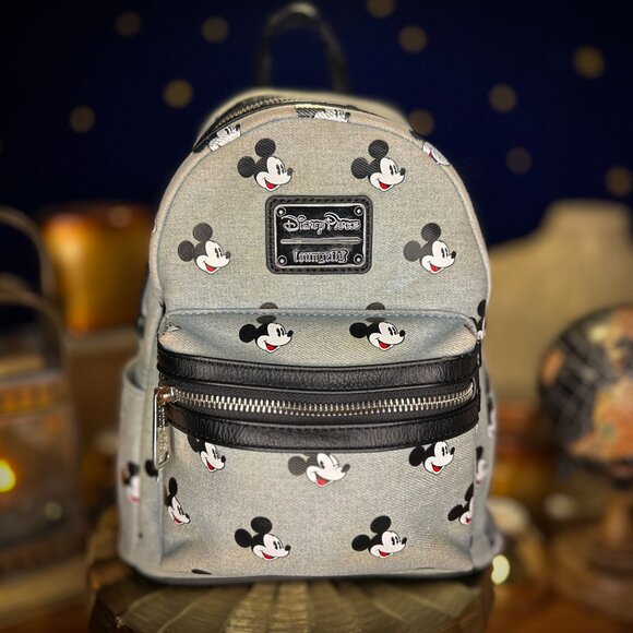 Disney Parks Loungefly Mickey Mouse Mini Backpack – Gray Canvas (Worn Strap) - Picture 1 of 9